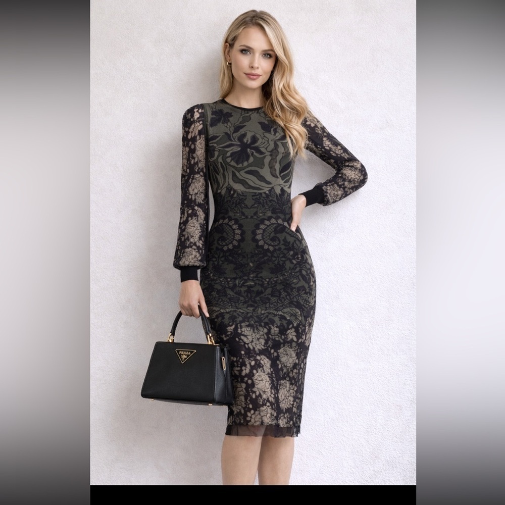 Fuzzi mesh  Black and Cream Lace print Dress size S